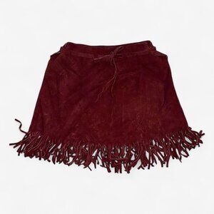 Women's Fringe Suede Mini Skirt - Burgundy